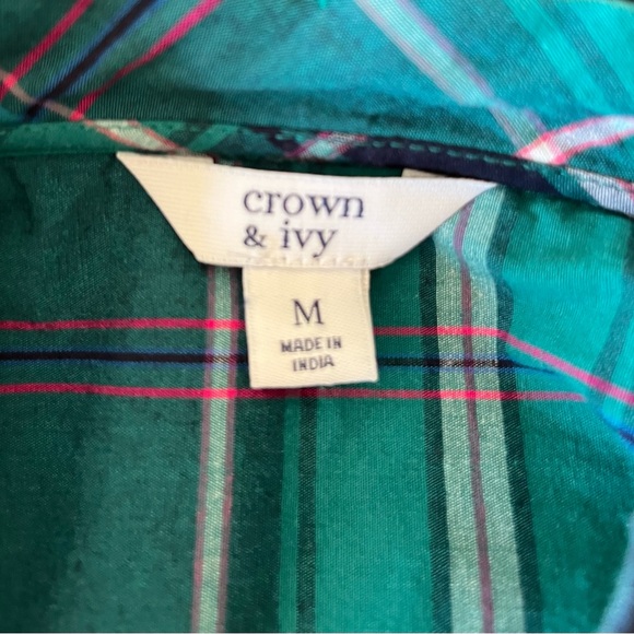Crown & Ivy Green Plaid Ruffle Blouse Size Medium - Picture 10 of 10